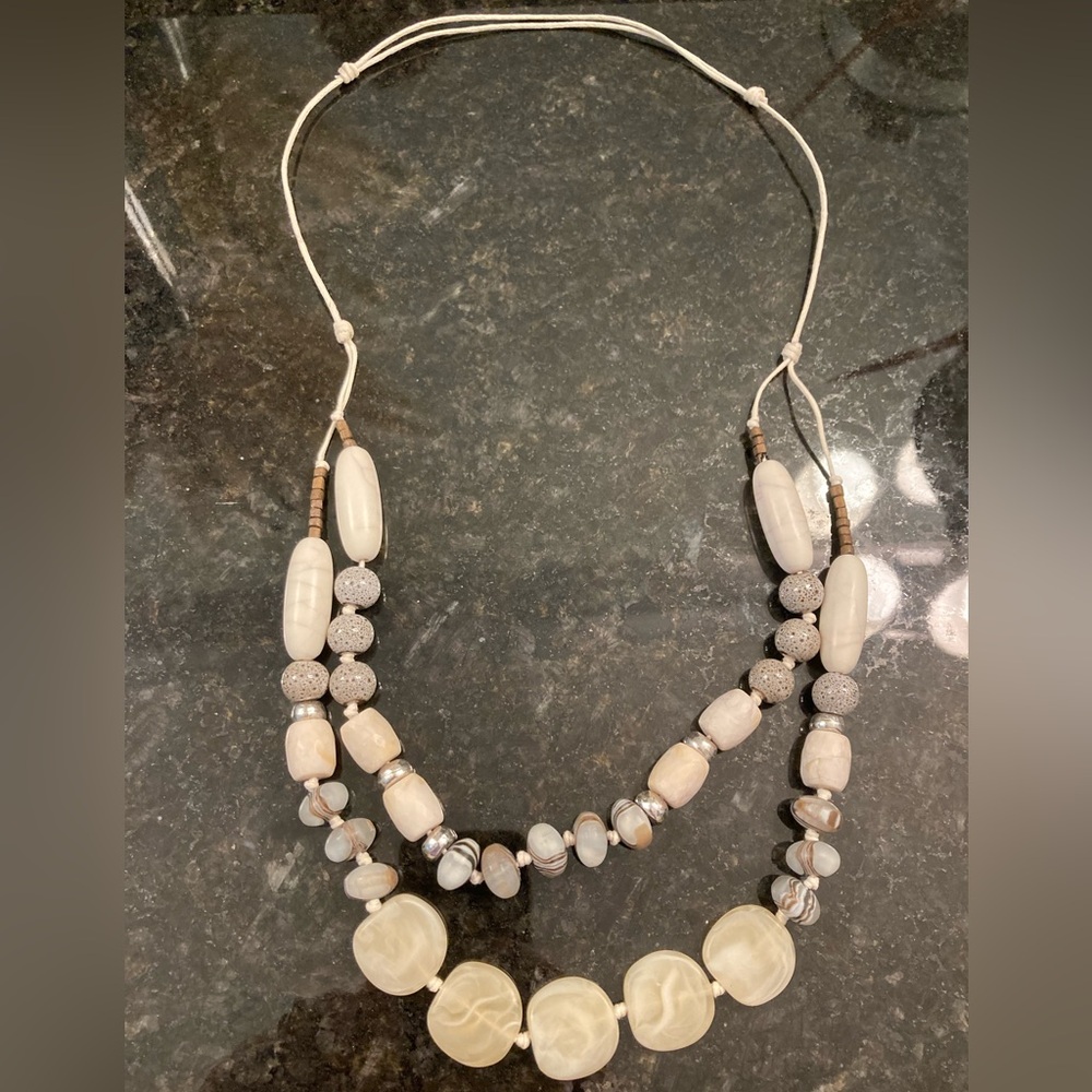 Double strand eclectic beaded adjustable necklace